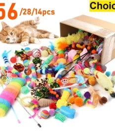 Paquete mixto de juguetes para gatos de 56 piezas/28 piezas/14 piezas. Una combinación de varios juguetes de plástico y peluches