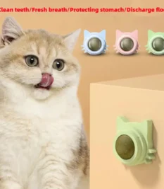 Juguetes de hierba gatera para gatos, bola giratoria interactiva de pared para interiores.