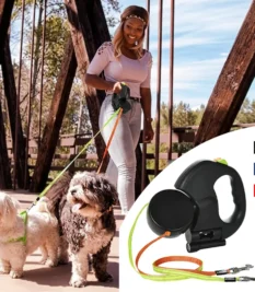 Correa Doble Retráctil 3M para Perros con Luz, Dispensador de Bolsas para Excrementos, Reflectante, Automática, para Perros Pequeños y Medianos
