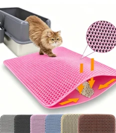 Estera de arena para gatos, doble capa, antideslizante, caja de arena para mascotas grande, estera con filtro, resistente al desgaste, impermeable, antideslizante