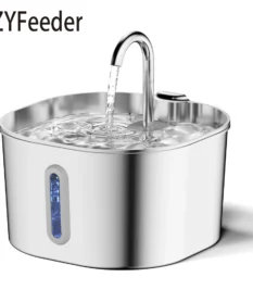 Fuente de agua automática para gatos de 2,2 L, acero inoxidable.